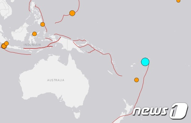 남태평양 섬나라 통가에서 규모 7.5 강진이 발생했다. <출처=미 지질조사국(USGS)>