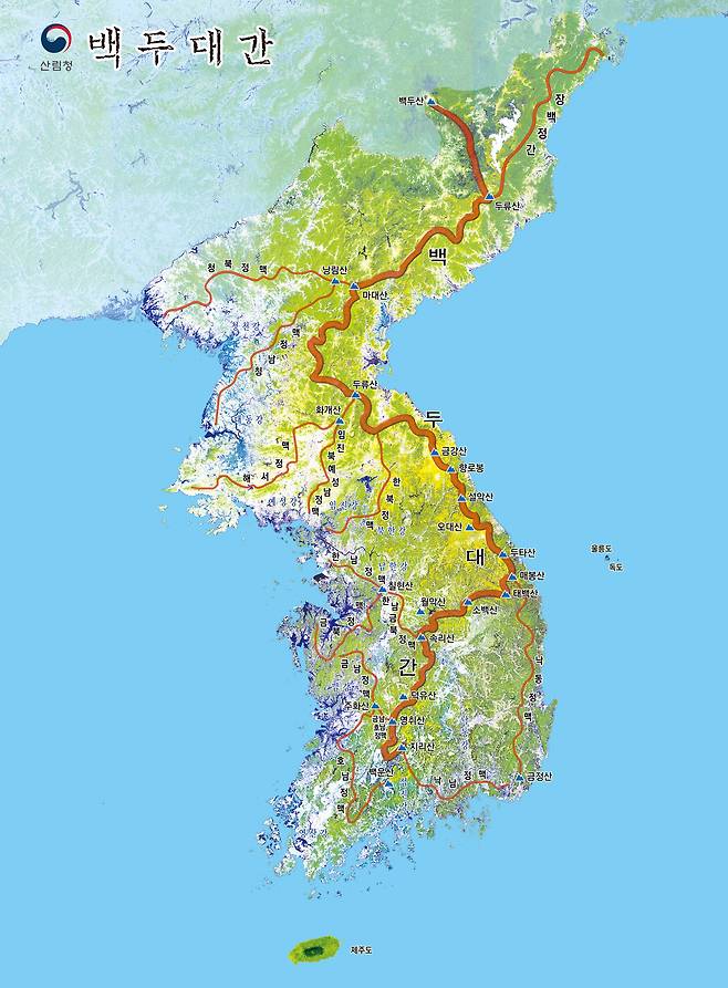 제천 하설산 등 455ha가 백두대간보호지역으로 확대 지정됐다. 사진은 백두대간지도.  (산림청 제공) /뉴스1