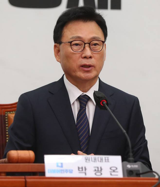 박광온 더불어민주당 원내대표가 12일 오전 서울 여의도 국회에서 열린 최고위원회의에서 발언하고 있다.(사진=뉴시스)