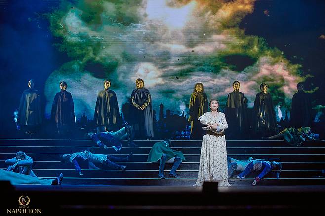 Actors perform in the French musical "Napoleon" during a press conference held on Wednesday at Kyung Hee University Grand Peace Palace in Seoul. The French production, which runs until May 21, comes six years after a successful run of a Korean-language version. (XCI)