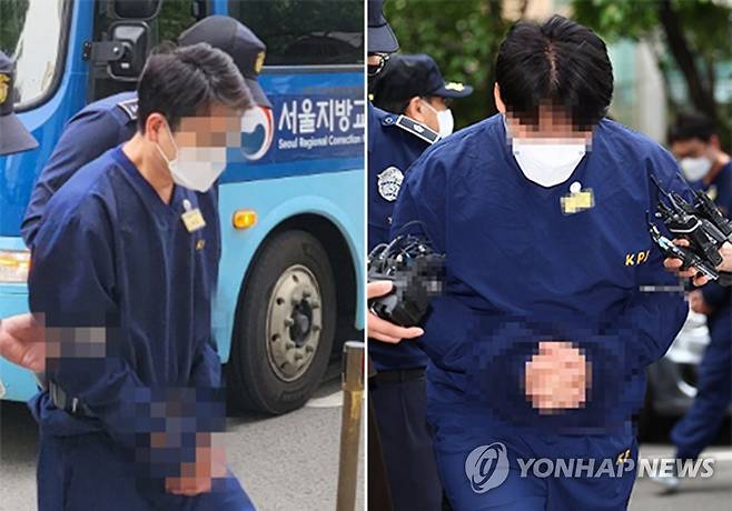 SG발 폭락 투자자 모집책 2명, 오늘 영장심사 (서울=연합뉴스) 김잔디·서대연 기자 = SG(소시에테제네랄)증권발 폭락 사태 관련 투자자 모집책으로 지목된 변모씨(왼쪽)와 안모씨가 12일 오전 서울 양천구 서울남부지방법원에서 구속 전 피의자 심문(영장실질심사)에 출석하고 있다. 2023.5.12 dwise@yna.co.kr