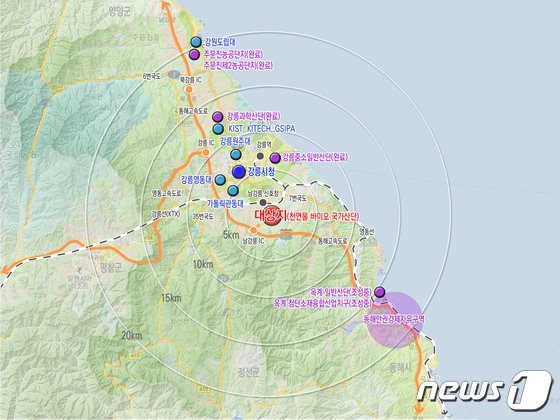 강릉 천연물 바이오 국가첨단산업단지 후보지 위치도.(강릉시 제공) 2023.3.15/뉴스1