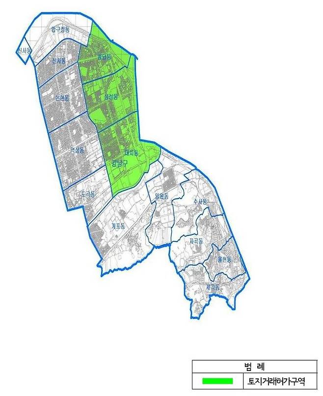 [서울=뉴시스]대치·삼성·청담 토지거래허가구역 지도.(사진=강남구 제공) *재판매 및 DB 금지