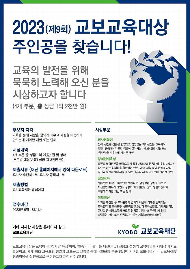 교보교육대상 수상 후보자 공모. 사진=교보생명 제공