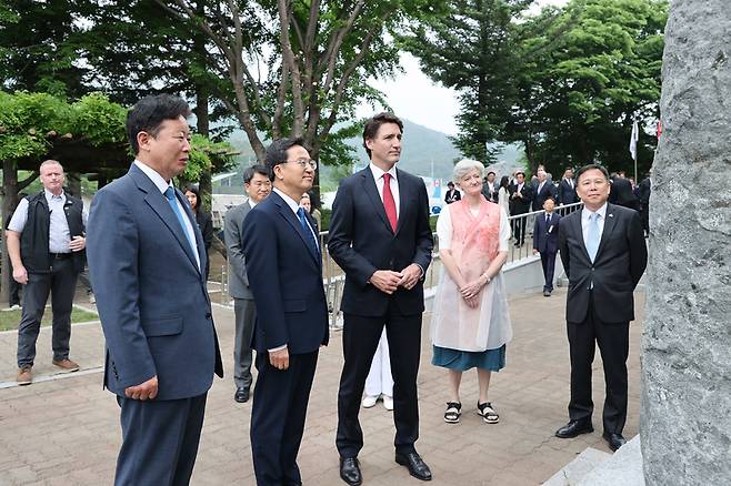 쥐스탱 트뤼도 캐나다 총리 캐나다 참전 가평전투지 숲길 조성 기념식 참석 / 사진=가평군 제공