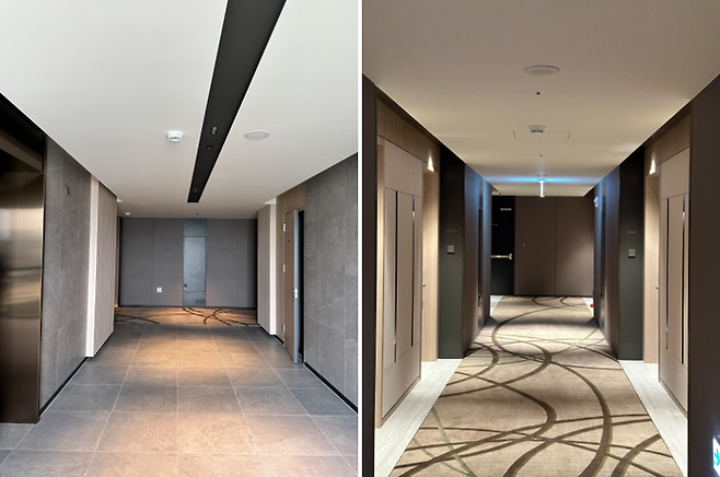 객실층 엘리베이터 공간(좌)과 복도(우)/사진=강유진 여행+ 인턴기자