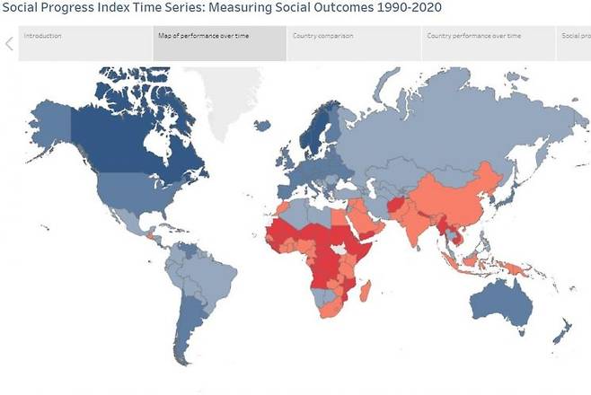 170개국의 웰빙 지도 [이미지출처=사회 발전 명령 홈페이지]