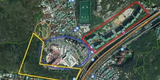 상생주택 사업대상 후보지로 꼽힌 서울스위스그랜드호텔과 인근 지도. [사진 서호성 서대문구의회 의원실]