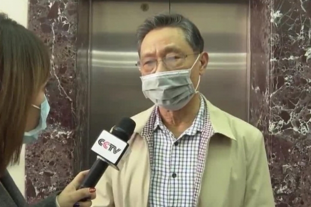 중국 내 최고 감염병 전문가로 꼽히는 중난산 공정원 원사. 중국 CCTV 보도화면 캡처
