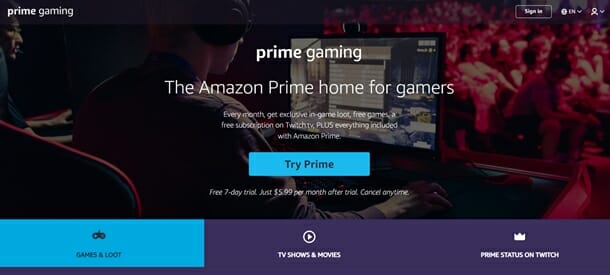 아마존 프라임 게임 공식 홈페이지.