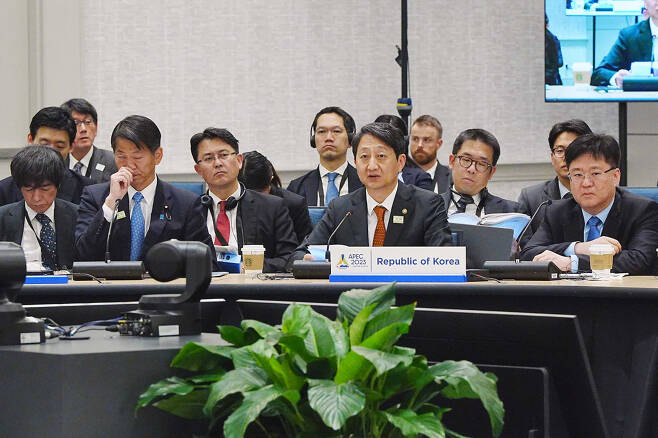안덕근 산업통상자원부 통상교섭본부장이 25일(현지시간) 미국 디트로이트 WBC호텔에서 열린 '아시아태평양경제협력체(APEC) 통상장관회의'에 참석했다. [연합]