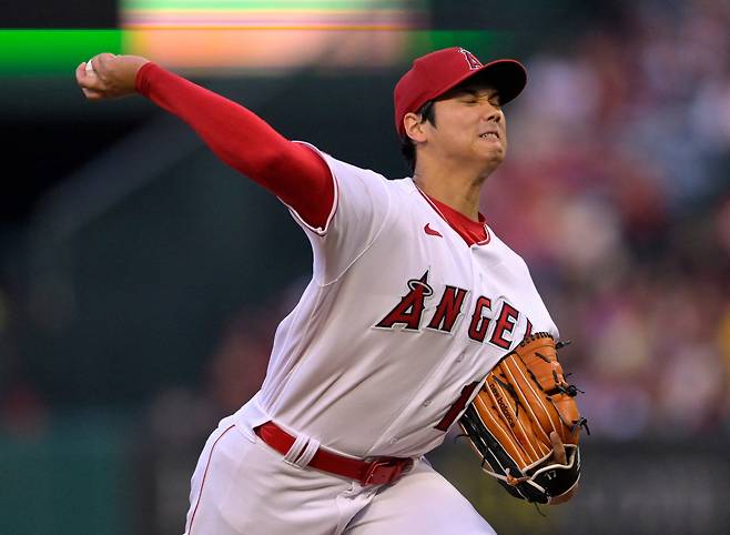 오타니는 올시즌 4번째 두 자릿수 탈삼진을 기록하며 이 부문 AL 선두로 올라섰다. AFP연합뉴스