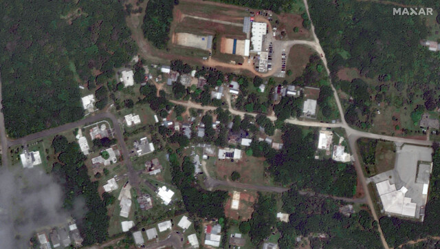 20일(현지시각) 태풍 마와르가 발생하기 전 괌 데데도 지역 주택가 위성사진. Maxar Technologies 제공. 연합뉴스
