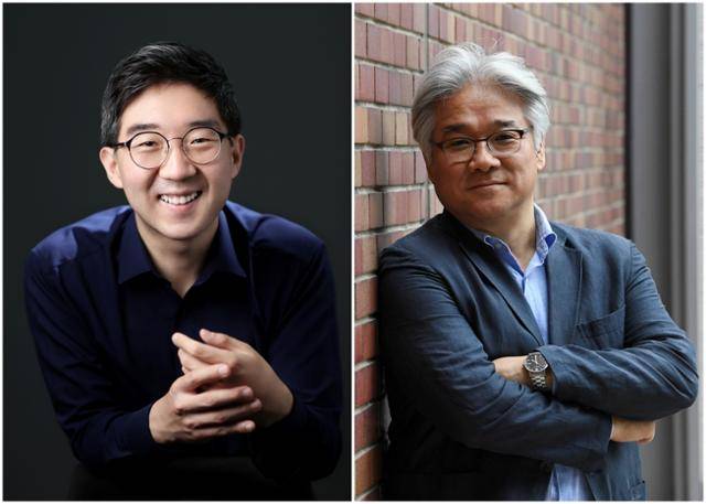 작곡가 김택수(왼쪽)와 베이스 연광철. ⓒEstro Studio Haksoo Kim·한국일보 자료사진