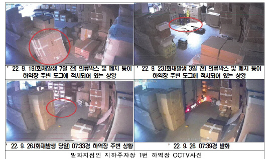 지난해 9월 발생한 대전 현대아울렛 화재 발화지점인 지하주차장 1번 하역장 모습. 사진=대전검찰청 제공