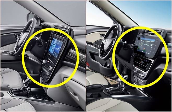 티볼리 신구 실내 인테리어 비교 [사진출처=KG모빌리티]