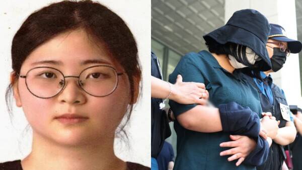 '부산 또래살인' 피의자 정유정(23)이 2일 오전 부산 동래경찰서에서 나와 검찰로 송치되고 있다. 사진=부산경찰청·연합스