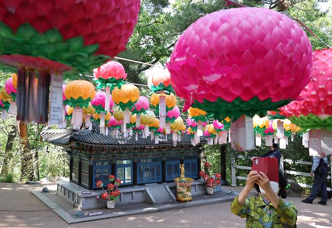 지난 달 25일 오후 울산시 남구 선암호수공원에 설치된 연등. 사진은 기사와 무관, [연합]