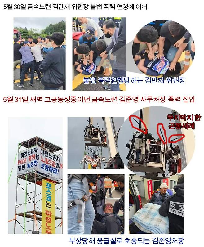 금속노련 김만재 위원장 연행 상황. 한국노총 제공