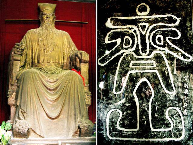 카이펑 포공사 대전의 포청천 좌상과 친필 ‘제산’. 단호한 표정과 눈을 부라리는 듯한 글자 모양이 닮아 있다. ⓒ최종명