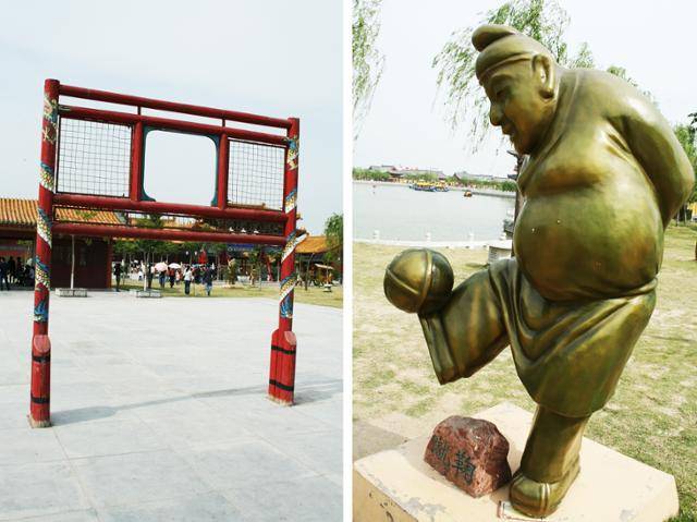 청명상하원의 골대와 축국 조각상. ⓒ최종명