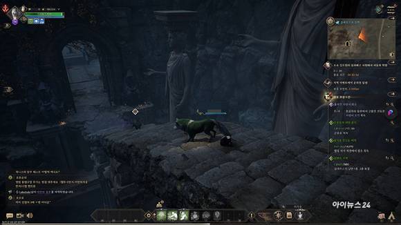 늑대로 변신해 길드 콘텐츠를 위해 심연 던전에 입장하는 장면