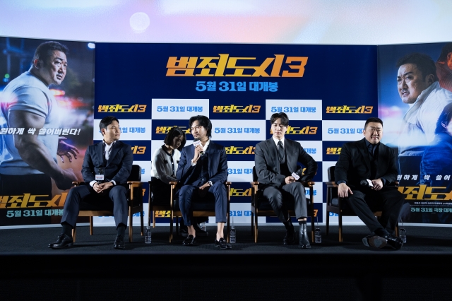 지난달 9일 서울 강남구 메가박스 코엑스에서 열린 영화 '범죄도시 3' 제작보고회에서 배우 아오키 무네타카가 취재진의 질문에 답하고 있다. 플러스엠 엔터테인먼트 제공
