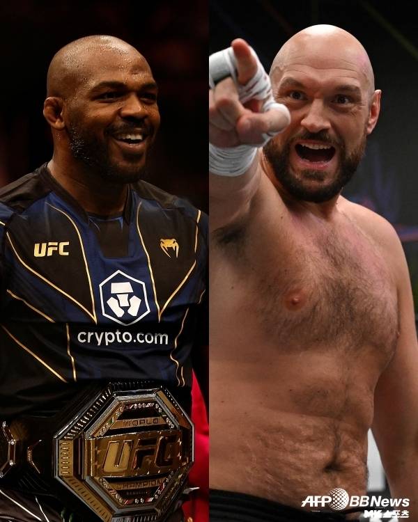 UFC 헤비급 챔피언 존 존스(좌)와 복싱 WBC 헤비급 챔피언 타이슨 퓨리(우)의 슈퍼 매치는 성사될 수 있을까. 사진=AFPBBNews=News1