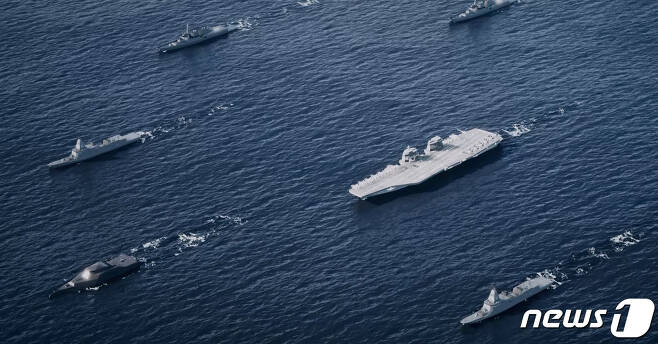 HD현대중공업이 국제해양방위산업전(MADEX 2023)에서 공개하는 함정 조감도.