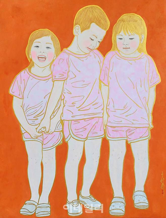 정연희 ‘그리고 사랑’(And Love·2023), 장지에 혼합채색, 91×116.8㎝(사진=슈페리어갤러리)