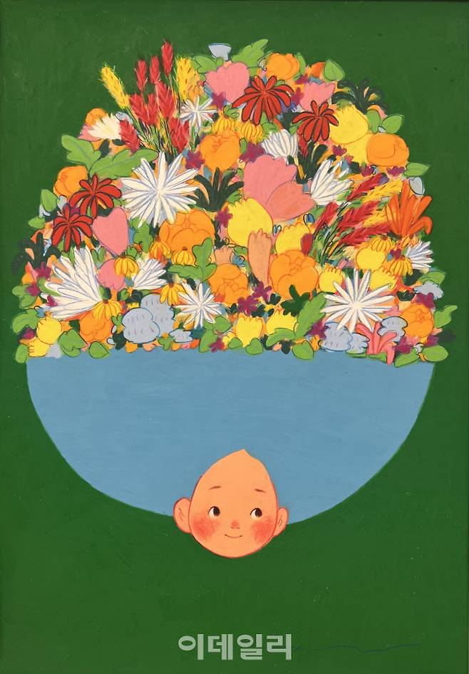 피도크 ‘행복한 뺨-봄’(Happy Cheek Spring·2023), 한지에 오일컬러펜·크레용, 59×84㎝(사진=슈페리어갤러리)