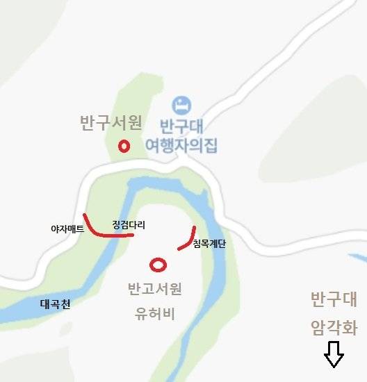 반구대암각화 인근에 설치된 징검다리. 네이버 지도 캡쳐