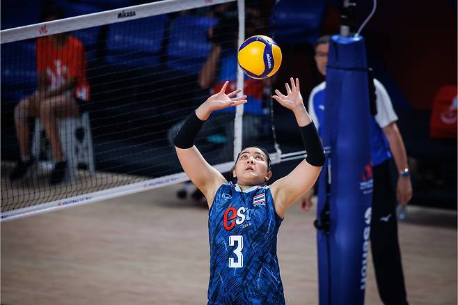 태국 여자배구 대표팀 폰푼 게드파르드가 토스를 시도하고 있다, FIVB