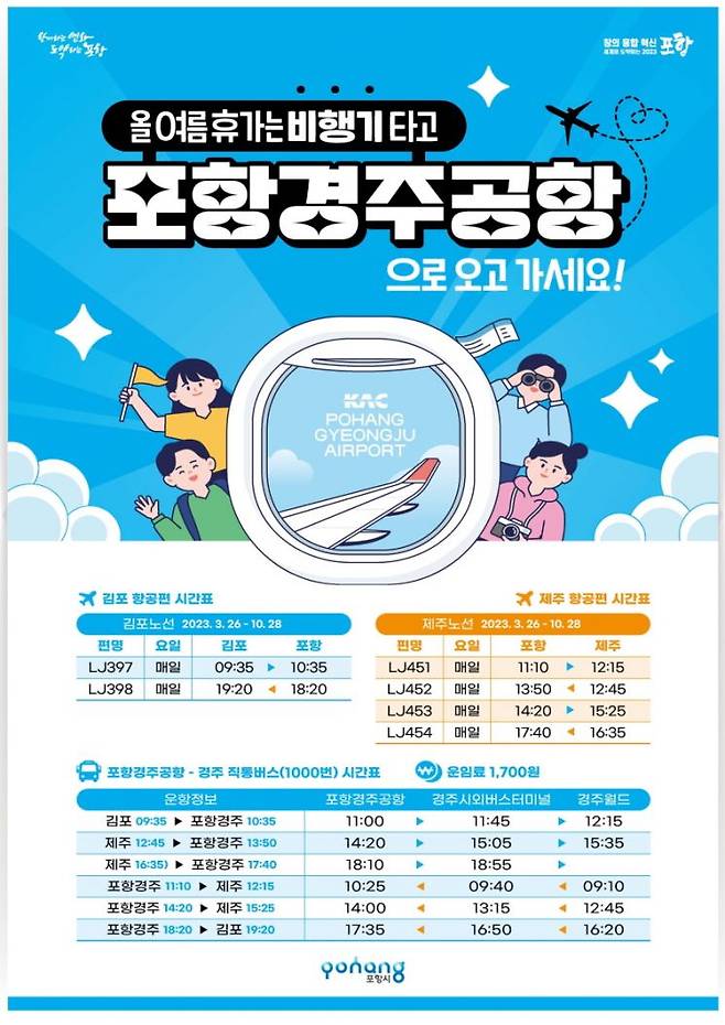 포항경주공항 항공, 버스 이용 시간표.