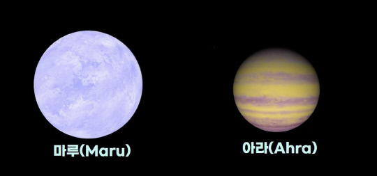 IAU에서 최종 선정·발표한 외계행성의 이름 마루·아라의 그래픽 이미지. 사진=천문연 제공