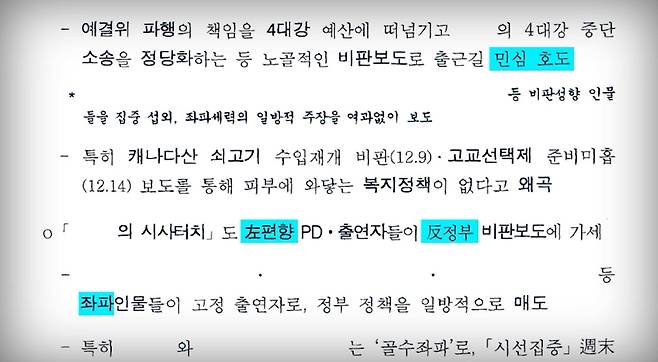 ▲ 국가정보원의 <라디오 시사프로 편파방송 실태 및 고려사항> 문건