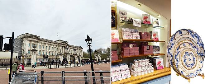 버킹엄궁 공식 기념품 숍의 접시와 찻잔 세트.