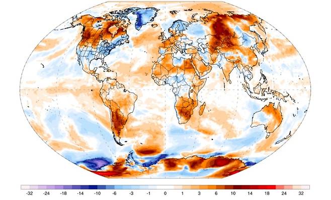 8일 세계 일부 지역에서 이상 고온 현상을 보이고 있다는 것을 나타낸 기온 지도. /CNN