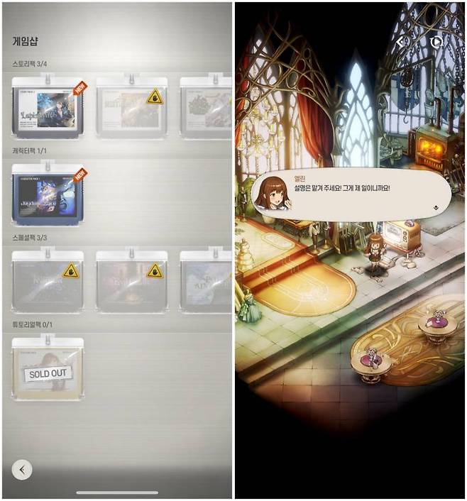 게임팩을 사서, 엘린과 함께 게임을 플레이하는 콘셉트