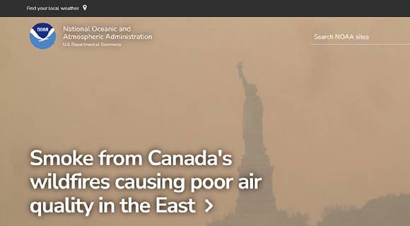 미국 국립해양대기청(NOAA)도 캐나다 산불 관련 소식을 전했다. 자유의 여신상이 희뿌연 오렌지빛 연기로 휩싸여 있다. [사진=Heated]