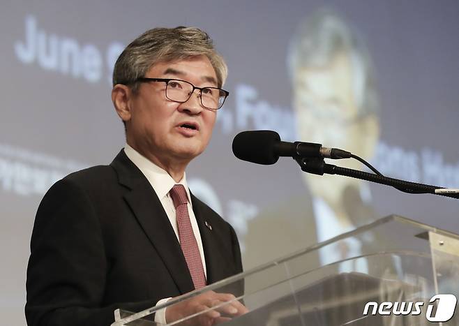 조태용 국가안보실장이 지난 9일 서울 종로구 포시즌스호텔서울에서 열린 ‘윤석열 정부 출범 1주년 외교·안보·통일 분야 평가와 과제’ 4개 국책연구기관 공동학술회의에 참석해 기조연설을 하고 있다. 2023.6.9/뉴스1 ⓒ News1 김도우 기자