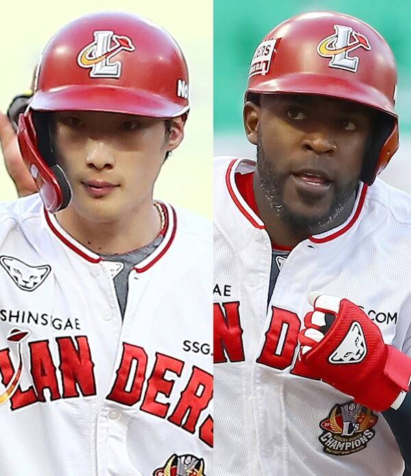 최지훈(왼쪽), 에레디아. ⓒSSG 랜더스