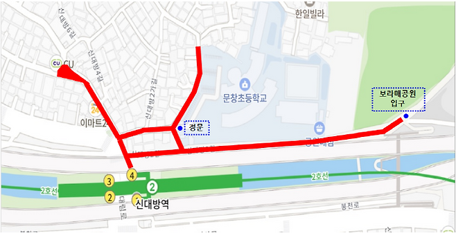 지난 15일 고시된 문창초등학교 통학로 금연구역 지정 장소 및 범위. 동작구청 제공