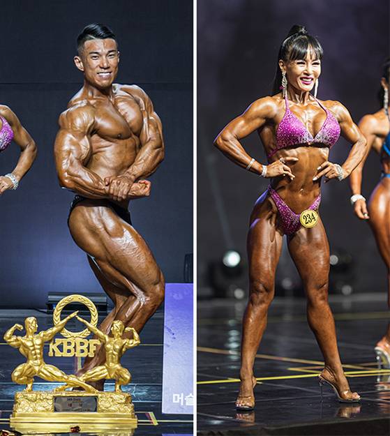 2023 미스터코리아를 차지한 김진호 선수(왼쪽)와 미즈코리아에 오른 김연주 선수. [사진 대한보디빌딩협회]