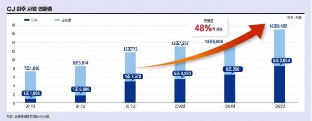 CJ그룹 미주사업 매출 추이. (그래픽=송영 기자)