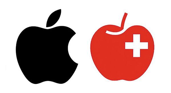 애플(왼쪽)과 스위스 과일연합 로고. /트위터 캡처