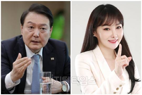 윤석열 대통령(왼쪽)과 역사 부문 이다지 일타강사. <이다지 SNS, 대통령실 제공>