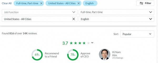 글래스도어 내 삼성전자 미국법인 평점