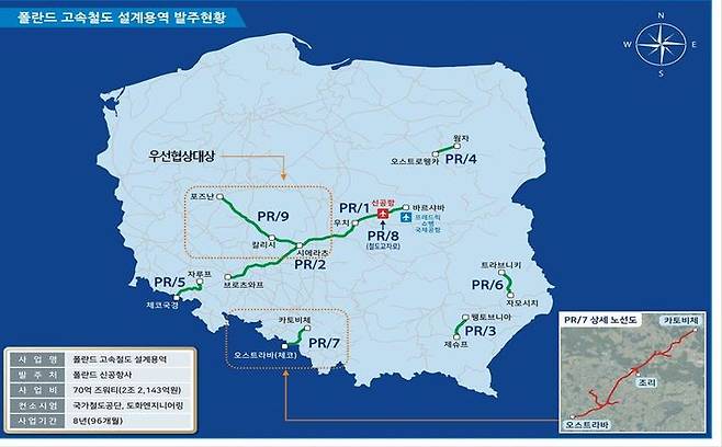 [대전=뉴시스] 폴란드 신공항 고속철도 설계 노선도. *재판매 및 DB 금지