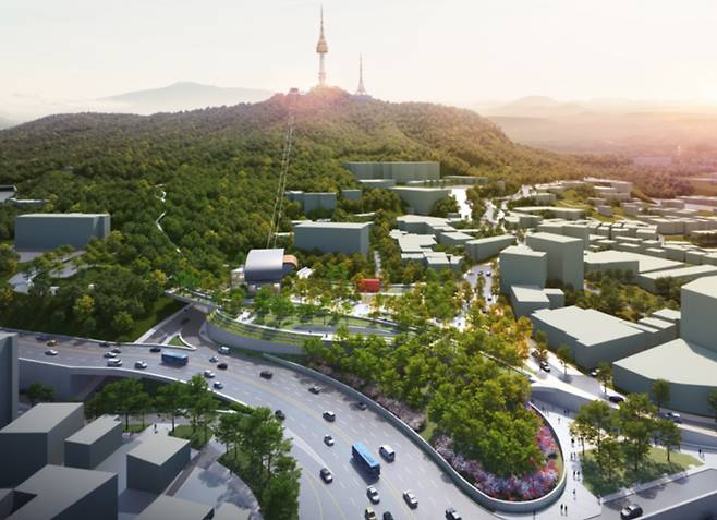 서울시가 남산에 친환경 곤돌라를 내년까지 착공하고 2025년 준공하겠다고 19일 밝혔다. 사진은 남산에 설치되는 곤돌라 조감도. [서울시 제공]